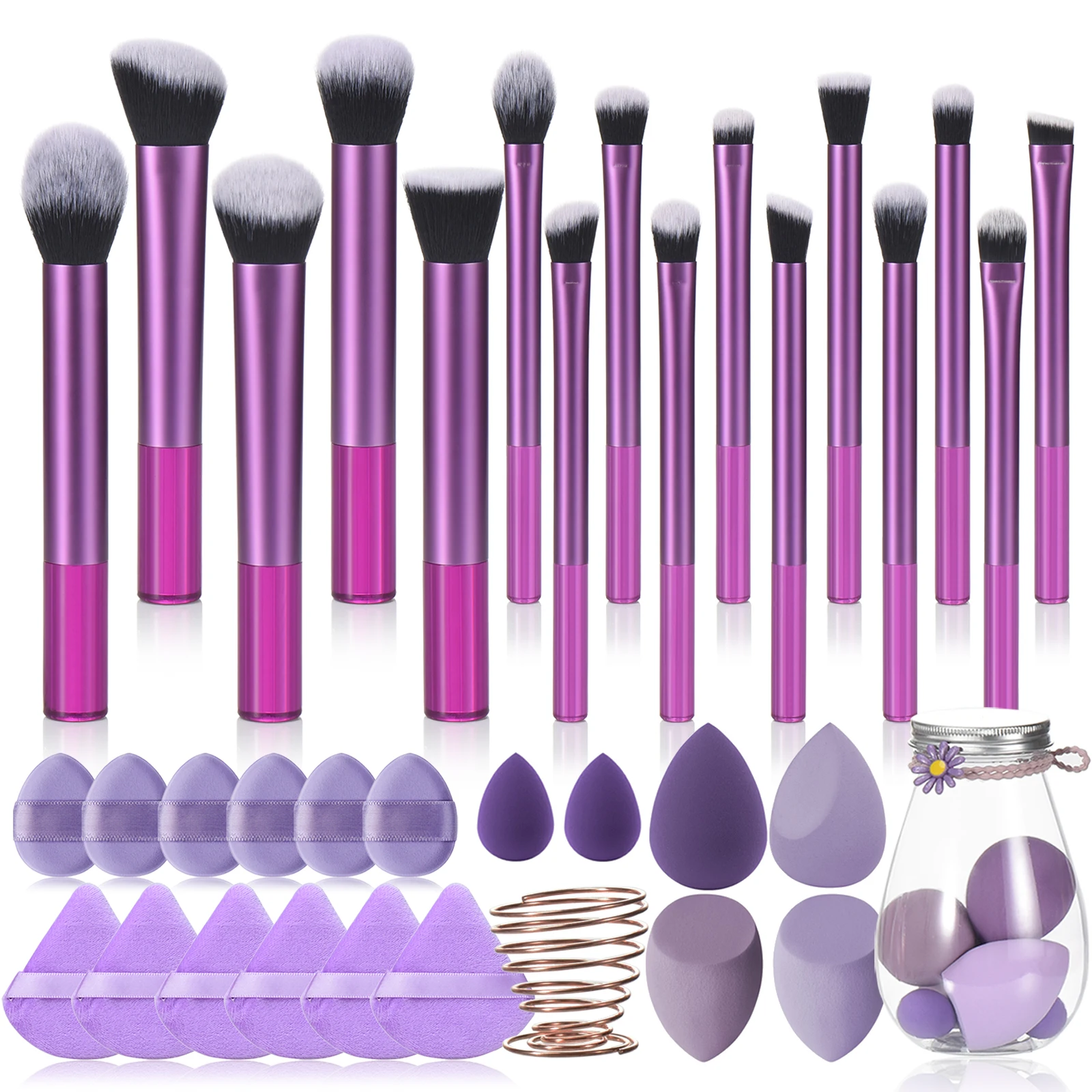 purple makeup brush quality synthetic foundation brush Makeup sponge Makeup puff professional makeup tool set