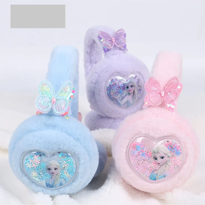 Cartoon Disney Princess Elsa children's earmuffs Kawaii autumn and winter warm plush ear warmers for students to prevent cold