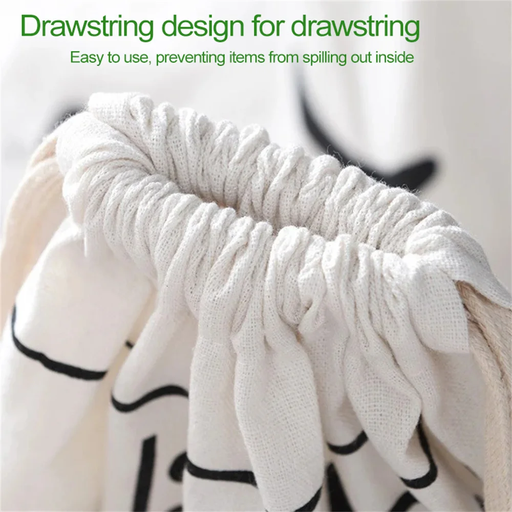 Large Cotton and Linen Laundry Bag Clothes Toys Storage Bag Printing Fabric Drawstring Duffle Bag Dirty Clothes Organizer Bags