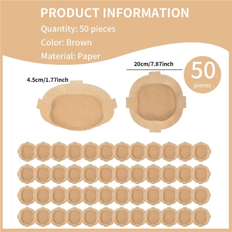 B47B- بطانات ورقية للاستعمال مرة واحدة للمقلاة الهوائية، 50 قطعة بطانات زبدة مربعة غير لاصقة مقاس 7.9 بوصة، مقاومة للزيت لسلال المقلاة الهوائية