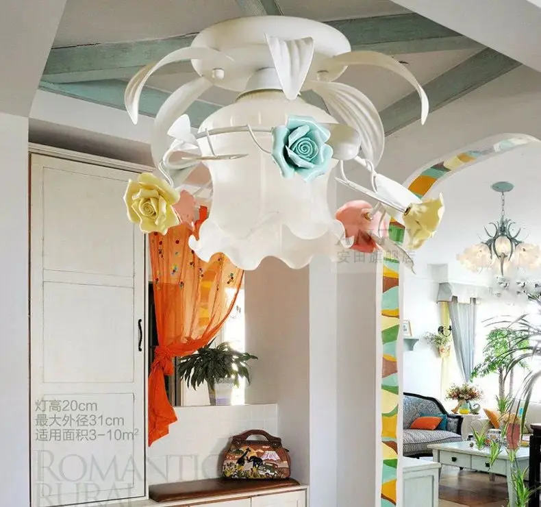 

Garden Rose ceiling lamp corridor balcony porch creative romantic color flower glass ceiling lamp