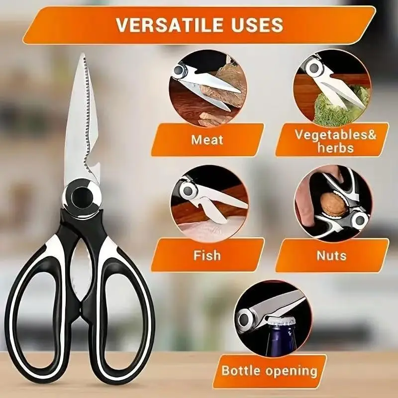 Tijeras de Cocina Afiladas de Acero Inoxidable con Tapa, Tijeras Multiusos Resistentes para Pollo, Pescado, Carne, Nueces