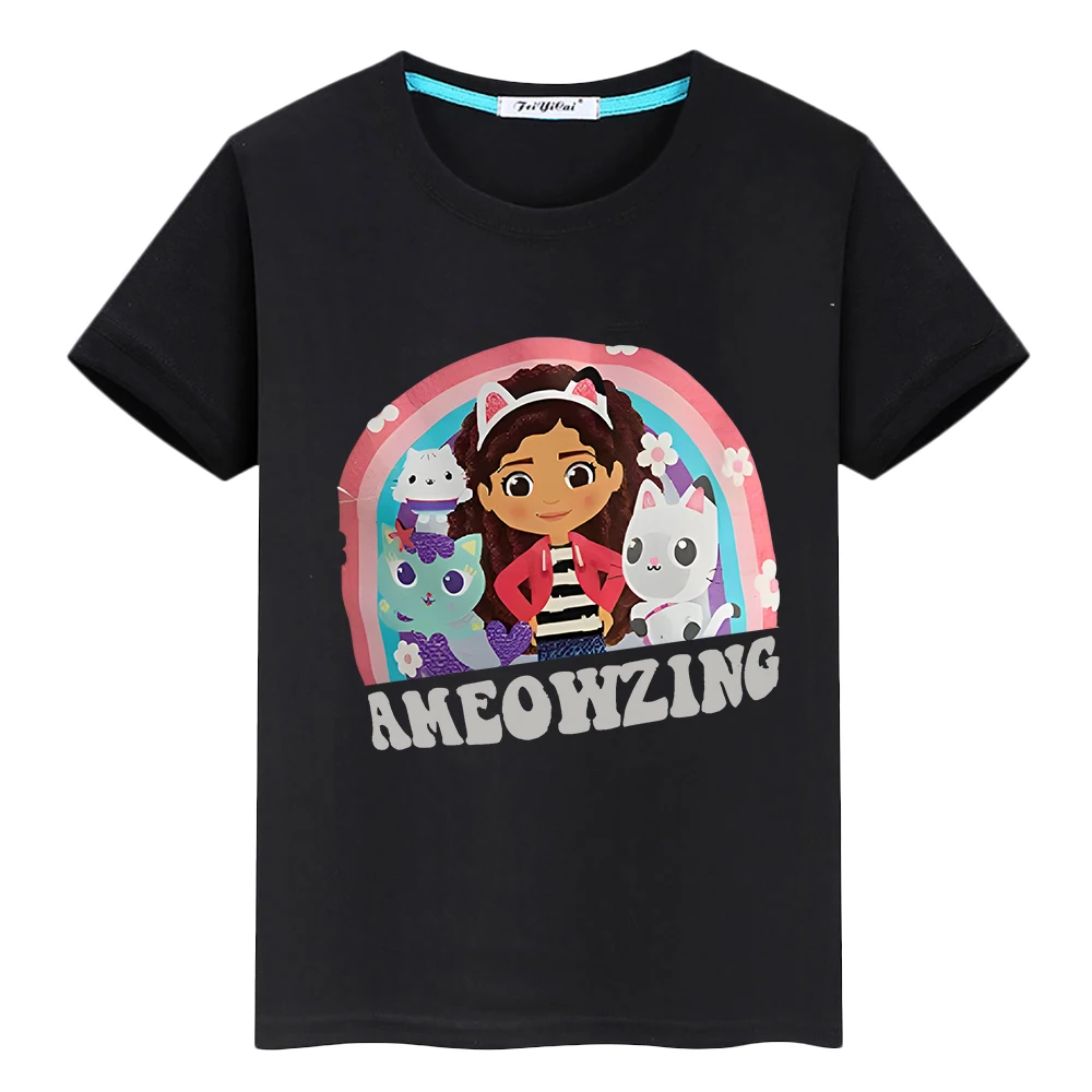 

Gabbys Dollhouse Print T-shirt 100%Cotton Short Sleeve 2024 New pride tshirt y2k one piece Kawaii anime Tops kids clothes girls