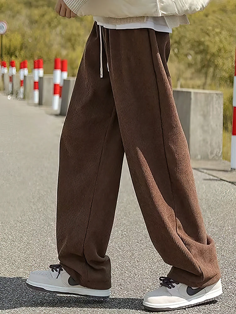 Corduroy Straight Casual Pants Men Sport Hiking Wide Leg Sweatpants Male Outdoor White Vintage Long Trousers