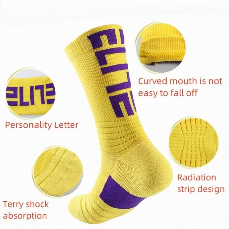 3 Pairs of Men's Elite Socks, Basketball Socks, Looped Thickened Anti Slip Football Socks, Sports Socks, Trendy Socks, and Middl