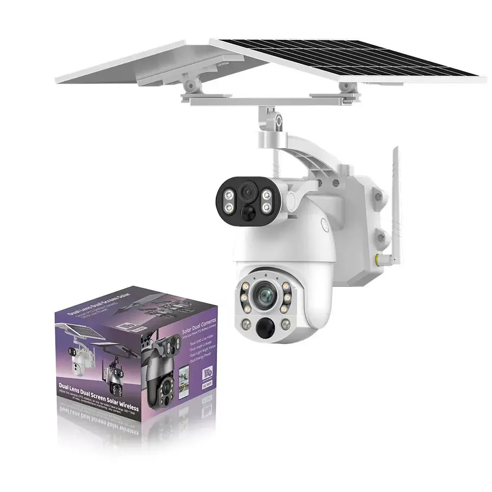 4K 50X 10MP Solar Camera 4G SIM 360° Outdoor Dual Lens Human Tracking PIR Night Vision