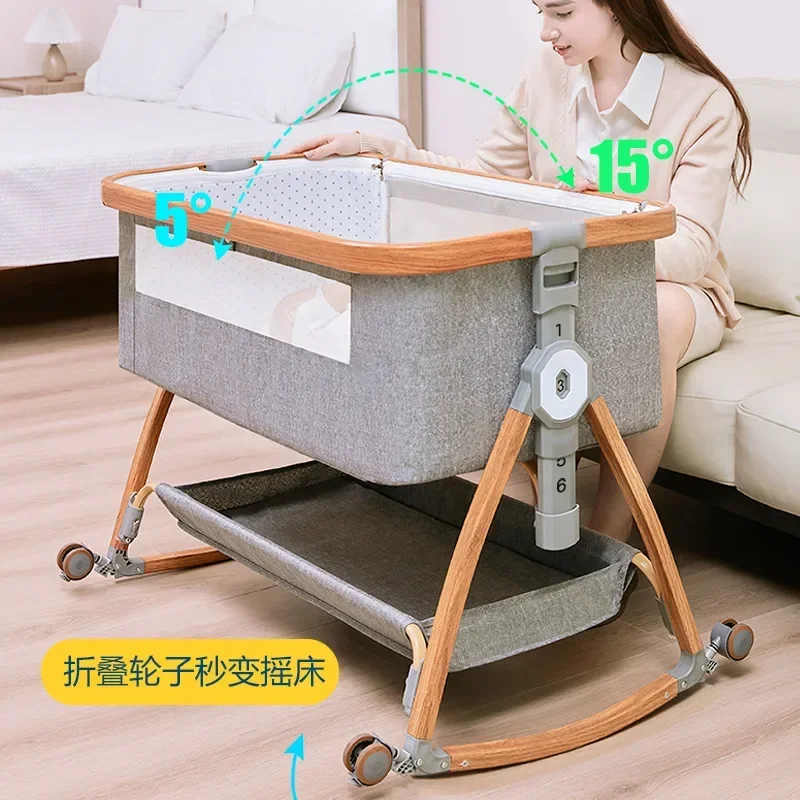 Crib Newborn Bed Splicing Big Bed Baby Crib Bb Crib Cradle Bed Multi-functional Mobile and Foldable