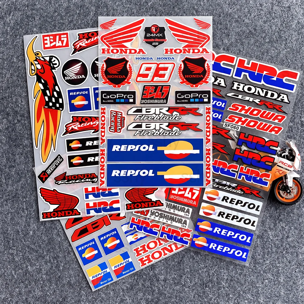 FOR HONDA HRC RACING WING Waterproof Reflective Scratch Cover Sticker Universal Decor Decal Car Motorcycle Helmet Refrigerator