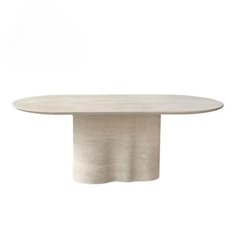 Modern Slate Outdoor Garden Gazebo Oval Talks High-quality Dining Table Natural Marble Travertine And Chairs Set