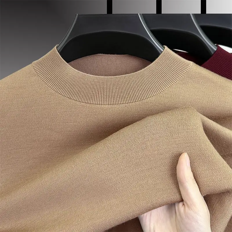 Autumn Winter New Fashion Half High Collar Long Sleeve Solid Pullovers Men's Clothing Casual All-match Knitting Bottoming Shirts