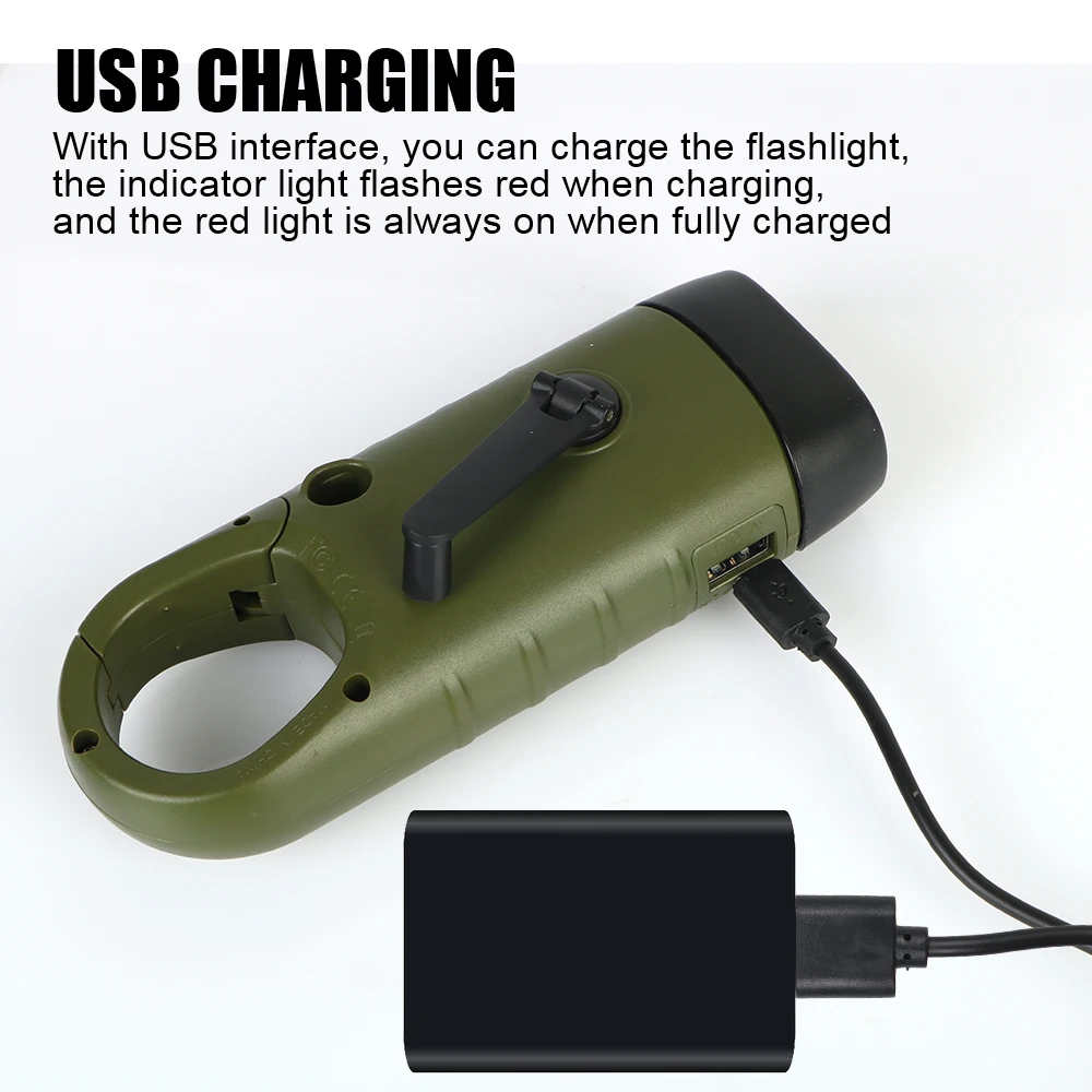 Power Bank Emergency Hand Crank Dynamo Solar Flashlight Rechargeable Survival Gear LED Flashlight For Fishing Boating Hiking