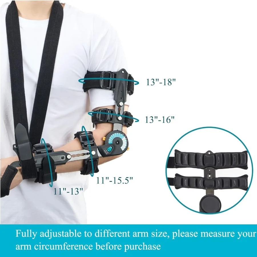 Hinged ROM Elbow Brace with Hand Grip Post OP Elbow Brace with Sling Stabilizer Arm Injury Recovery Splint Support for Post-Op