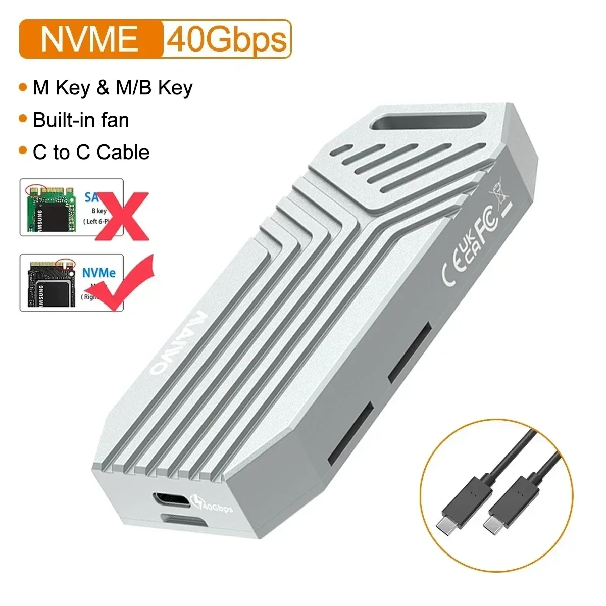 MAIWO USB4 40Gbps behuizing met koelventilator 8TB PCIe4.0 NVME behuizing aluminium compatibel met Thunderbolt 3/4 voor Mac Mini iMac