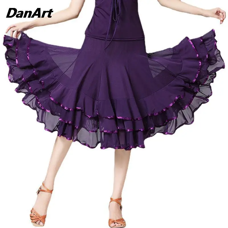 Moderne Dansrok Mesh Swing Rok Latin Dansrok Dames Wals Performance Jurk Salsa Tango Dans Oefenpak