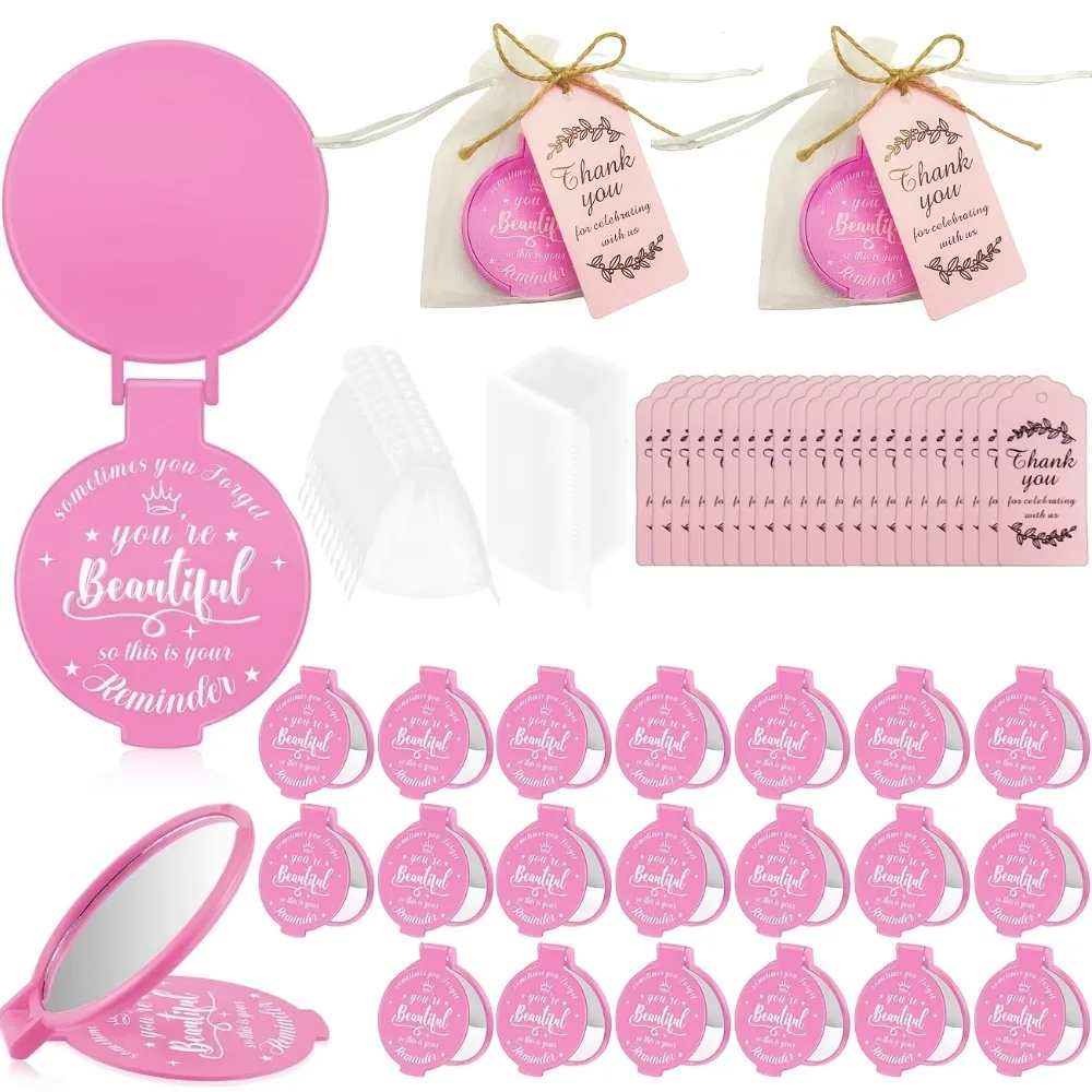 20/10 Sets rosa Brautspiegel-Set – 2,76 Zoll große inspirierende Spiegel + Taschen + Karten für Frauen, Hween Weihnachts-Hochzeitsgeschenke für Gäste, Geschenke