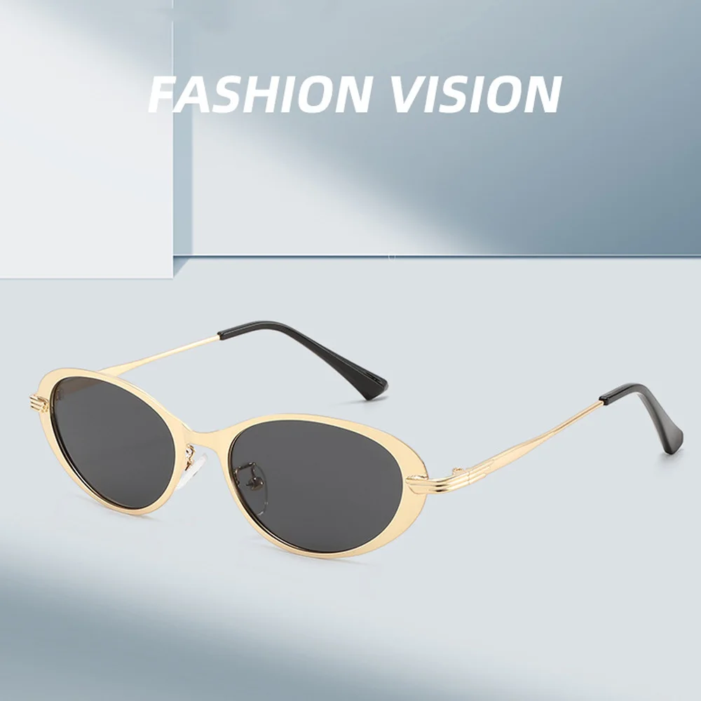 

Wome Fashion Popular Sunglasses Luxury Design Oval Metal Frame Eyewear Outdoor UV Protection Sun Glasses Men Personality Goggles