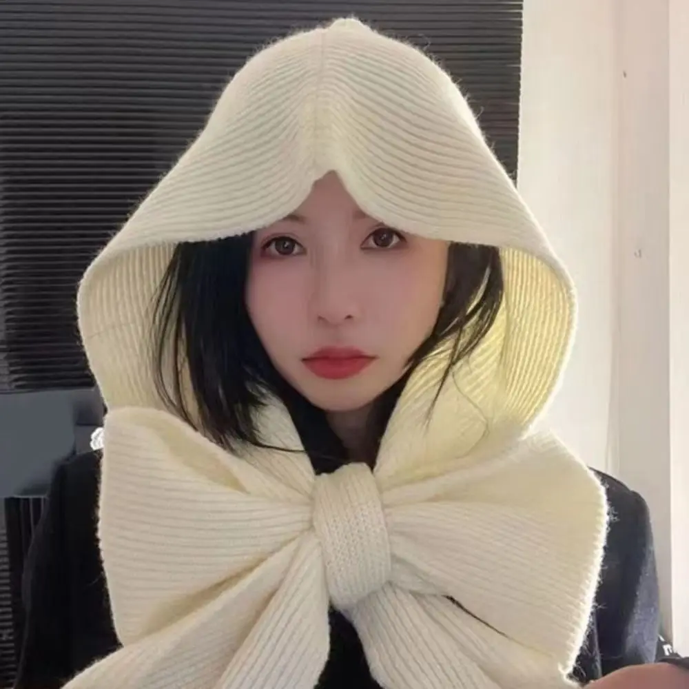 

Fashion Thickened Warm Integrated Hat Scarf Soft Knitted Neck Ear Protection Knitted Bonnet Hat 2-in-1 Shawl Caps Autumn Winter