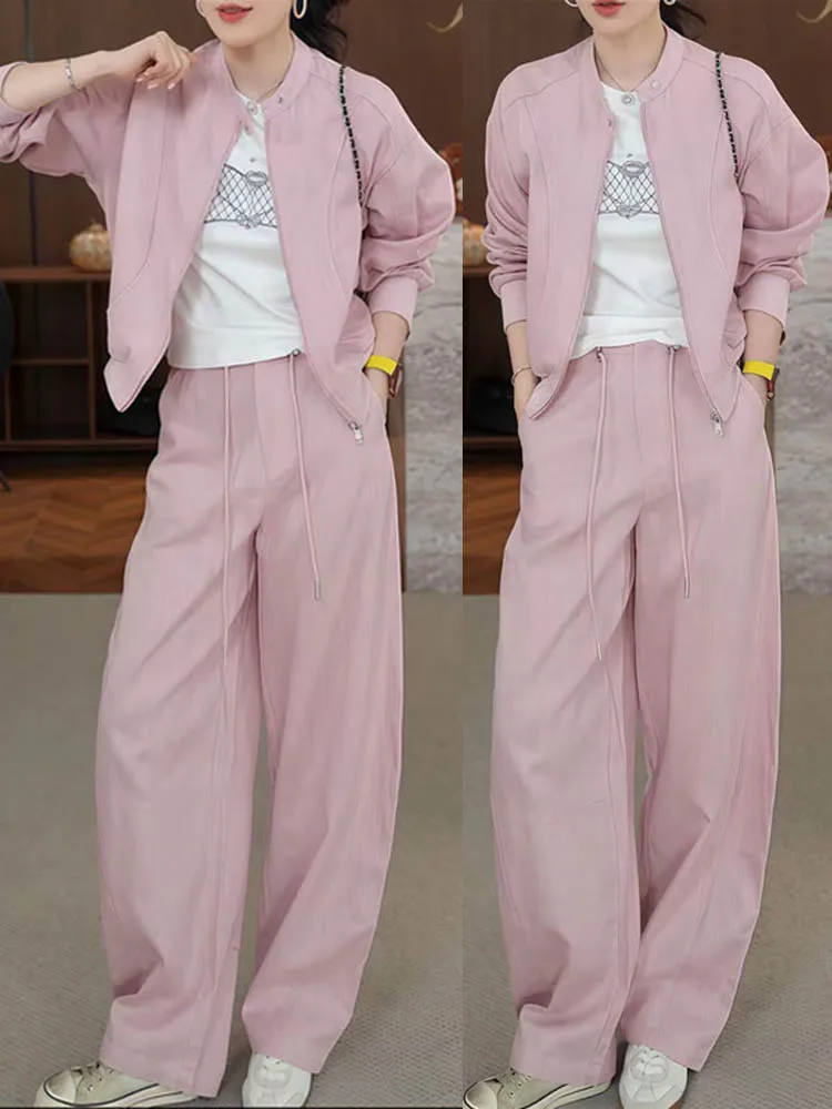 

Fashionable Casual Two-Piece Set Women's Open Cardigan Jacket Straight Leg Pants High Waist Warm Spring Season Casual Wear