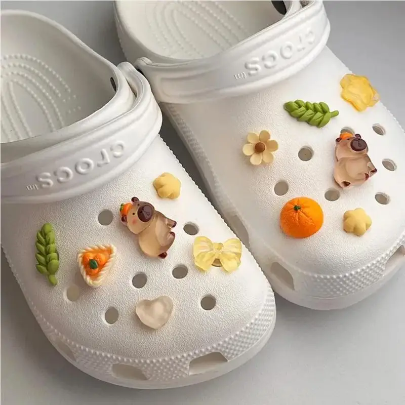 12PCS Hole Shoe Flower Decoration Beaver Hole Shoe Buckle DIY Capybara Resin Accessories High-End Feelings Parts image 5