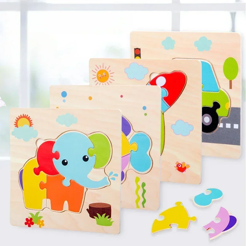 Cute Baby Wooden 3D Puzzles Tangram Shapes Learning Educational Cartoon Animal Intelligence Jigsaw Toys for Children Gift