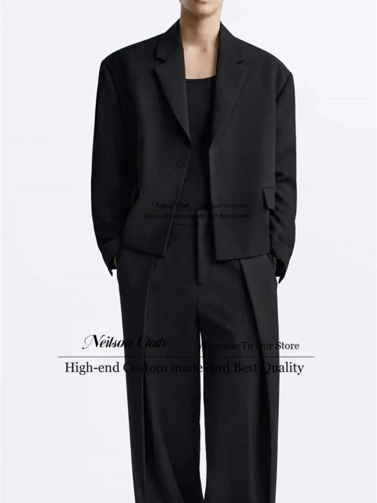 

Black Korean Male Prom Blazers 2 Pcs Sets Notched Lapel Groom Wedding Tuxedos For Men Casual Customized Slim Fit Costume Homme