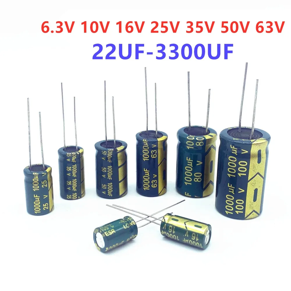 High Frequency 6.3V 10V 16V 25V 35V 50V 63V 22UF 47UF 100UF 220UF 330UF 470UF 680UF 1000UF 1500UF 2200UF 3300UF