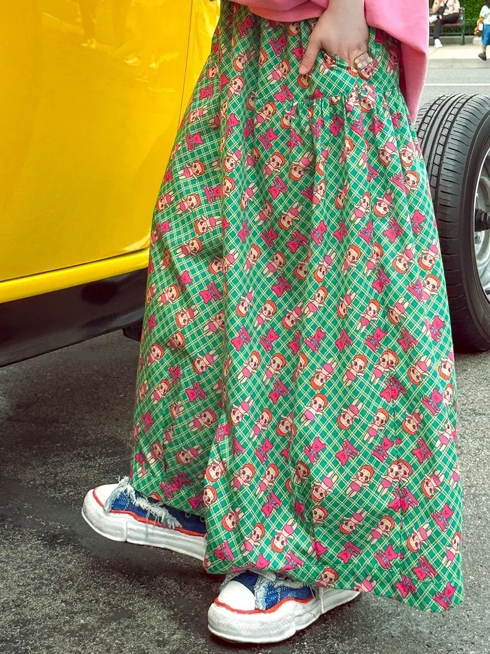 

26SS homemade Japanese Showa retro children's fun doll green casual high-waisted and thin meat-covering loose wide-leg culottes