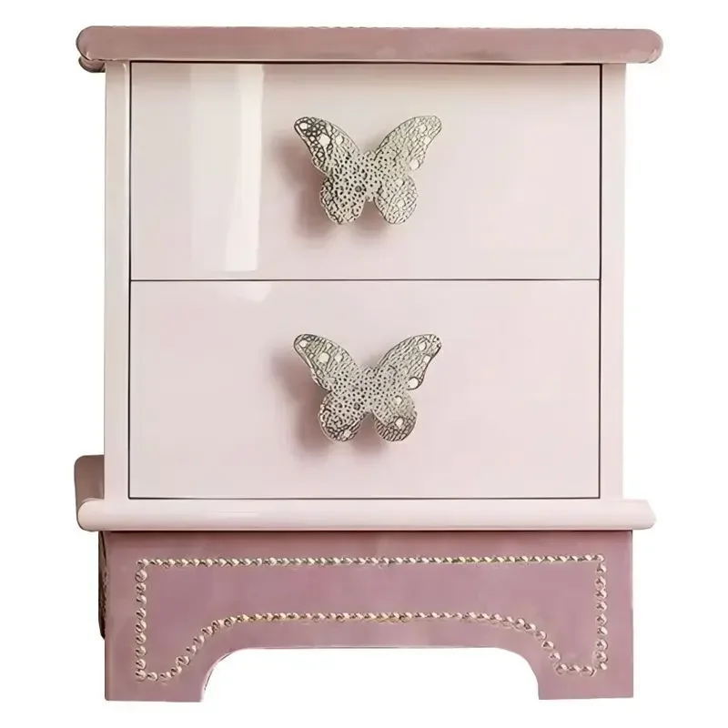 

Modern light luxury fabric hard-wrapped bedside table, bow pink storage French storage bedside table