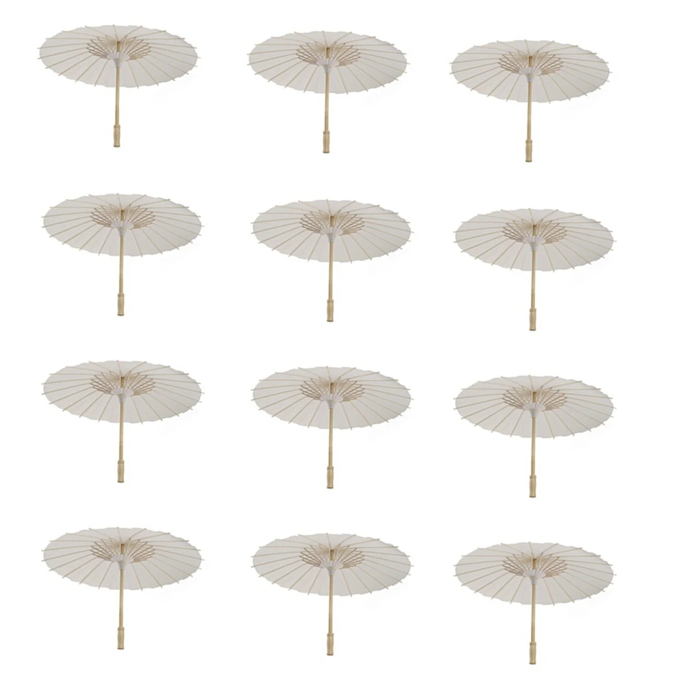 

A96I-12PCS Paper Parasol Beach Umbrella White DIY Umbrella Photography Props For Baby Shower Partys Wedding 60Cm/23.6Inch