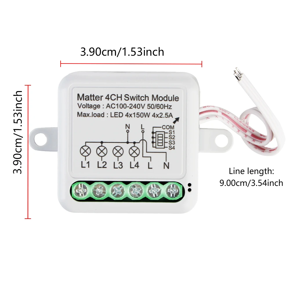 Remote Controller On/Off Switch Voice Control Universal 1/2/3/4CH Matter Switch Module Smart Breaker 300W 10A AC 100V-240V WIFI