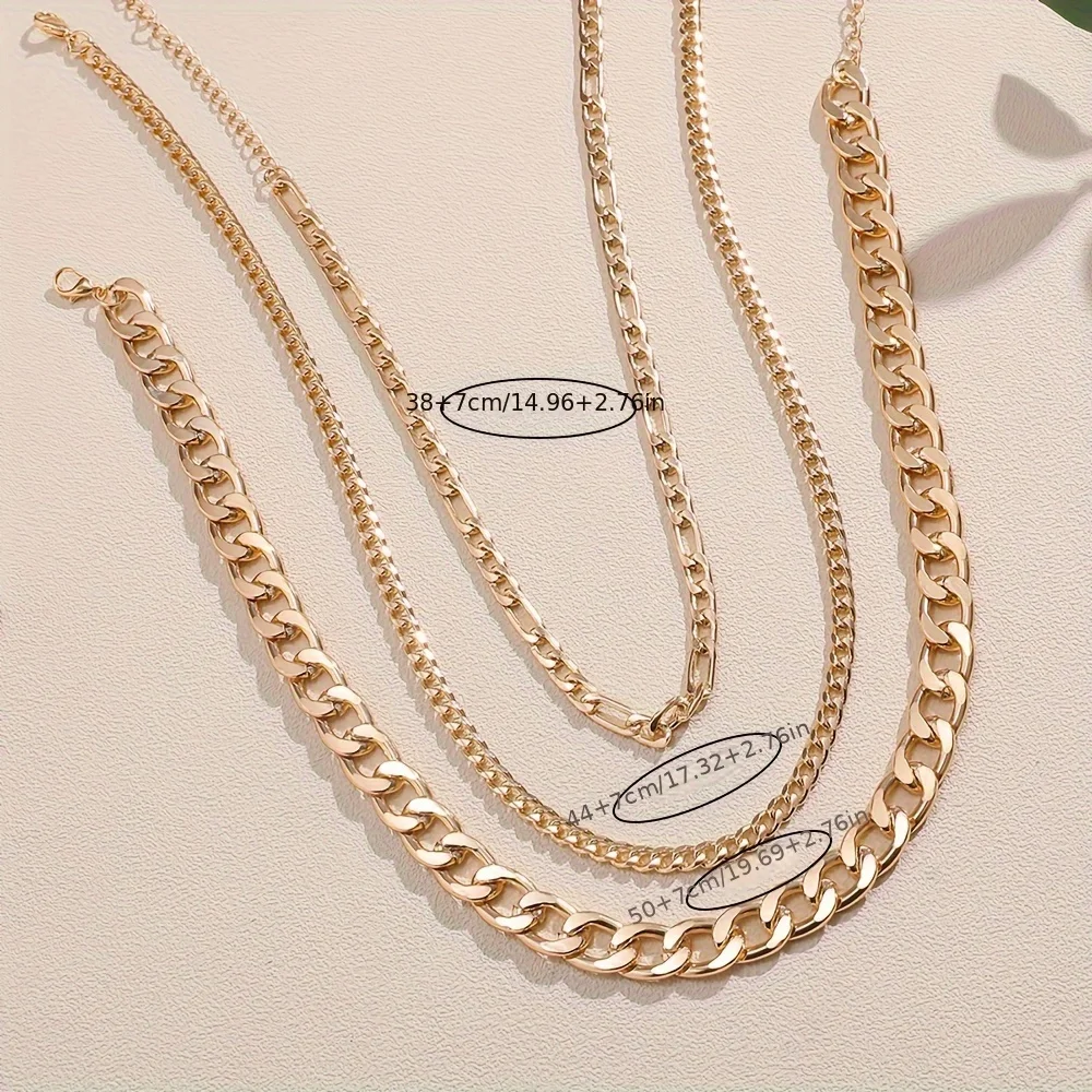3Pcs Vintage Stackable Golden Silvery Chain Necklace for Women Perfect for Daily Wear Birthday Gift