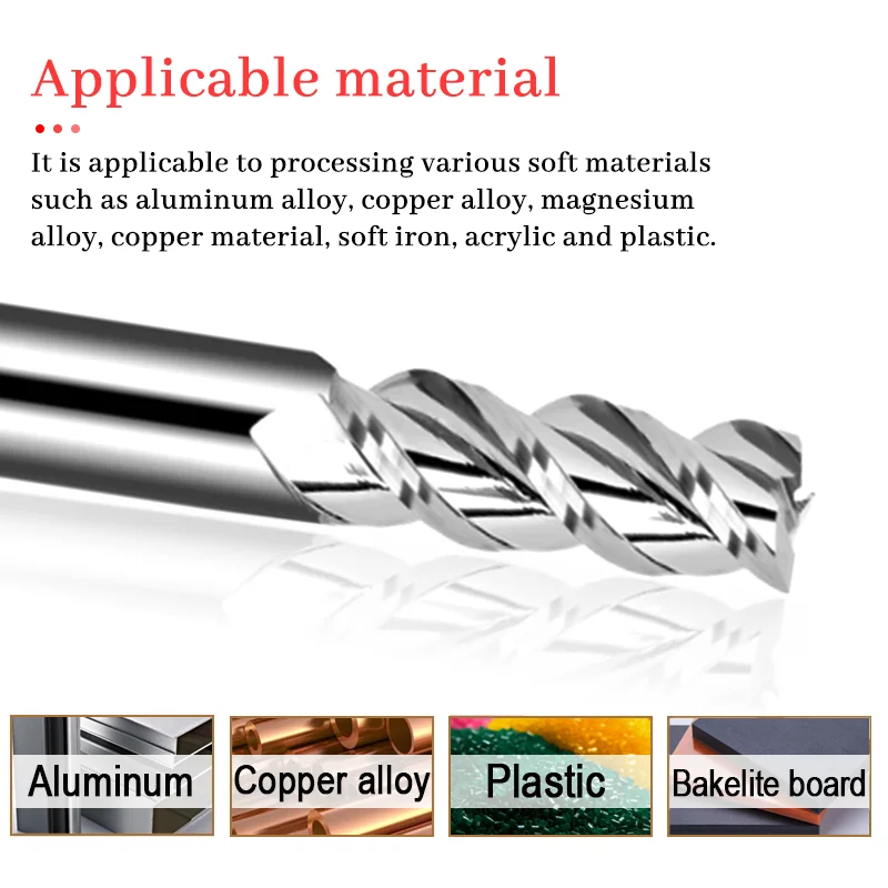 HRC58 3 Flute Carbide End Mill for Aluminum 1mm To 20mm 3F High-gloss Lengthen Tungsten Steel Aluminium Cutter Cnc Milling Tools