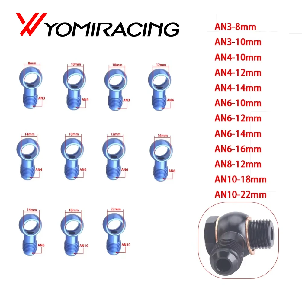 YOMI อลูมิเนียมสีฟ้า Banjo อะแดปเตอร์ Bolt AN3 AN4 AN6 AN8 AN10 ถึง 12 มม.14 มม.16 มม.เบรค FITTING