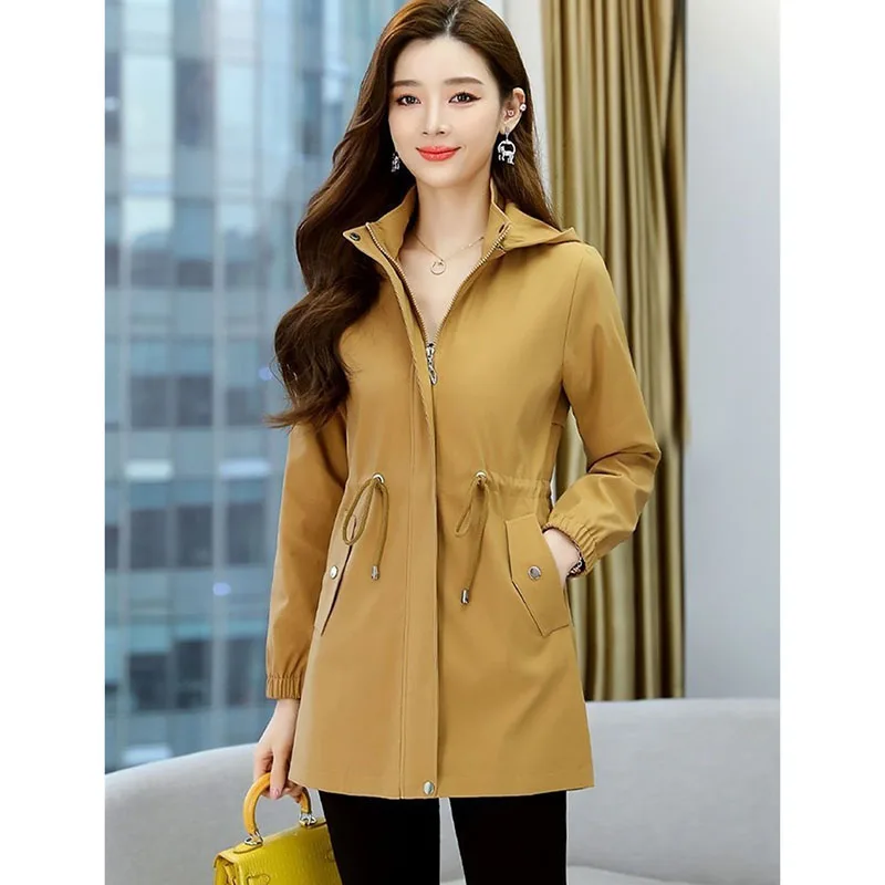 Spring Autumn Women Trench Coat New Mid Length Khaki Windbreaker Female Outerwear Casual Tops Basic Coats Gabardina Mujer 4XL