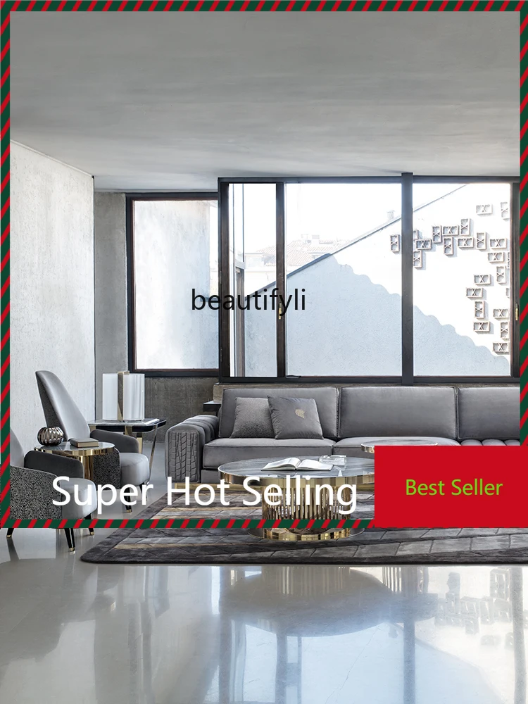

Italian-Style Light Luxury Stone Marble Tea Table Large Apartment Living Room Tea Table round Tea Table Combination Home