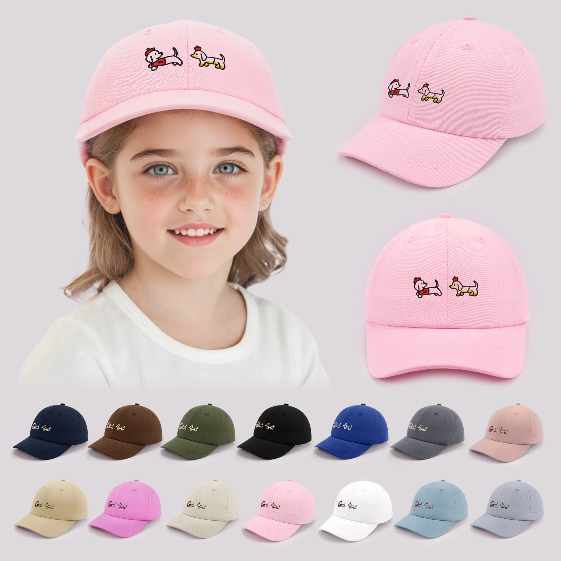 漫画 2 匹の犬ベビー野球帽かわいい無地幼児太陽の帽子耳付き夏調節可能な子供少年少女ピークキャップ ﻿