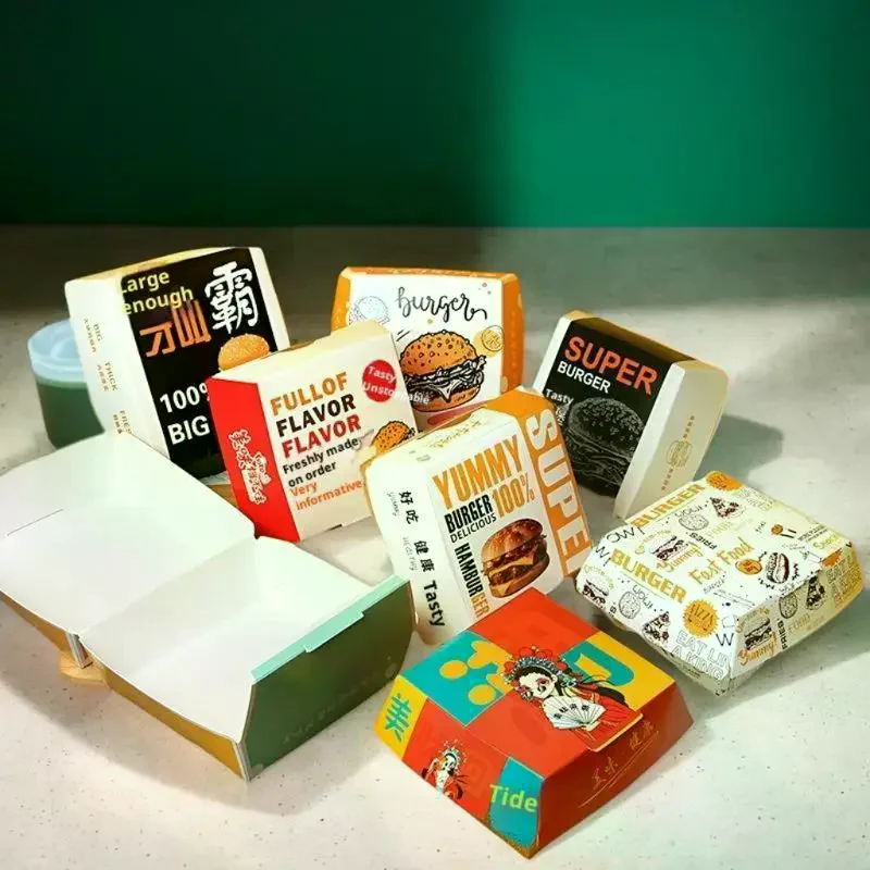 Fast-Food Packaging Solution, 50/100 Pack Durable and Greaseproof Takeaway Burger Boxes, Food Grade, Disposable