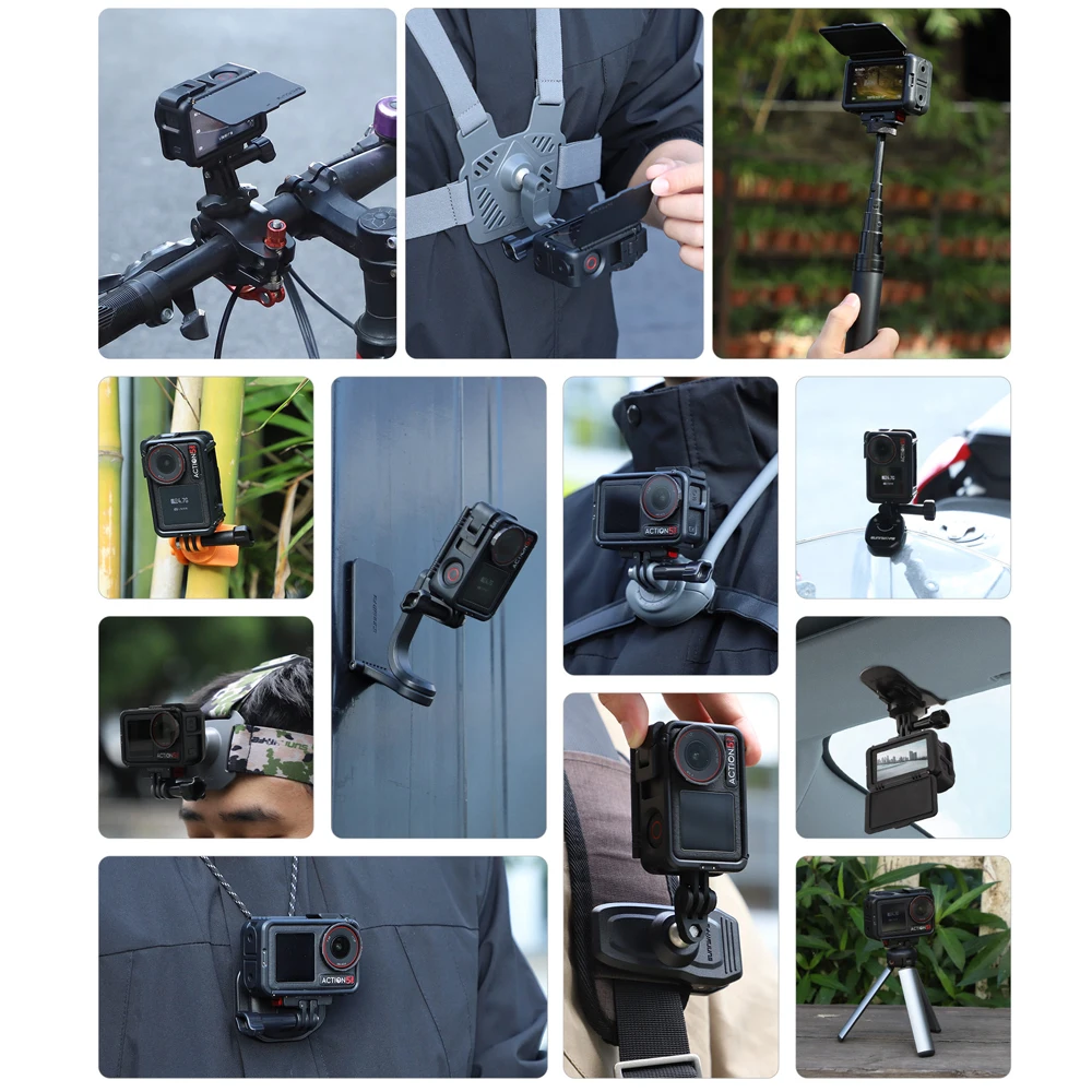 Sunnylife For DJI OSMO ACTION 5 Pro 4 3 Protective Frame Case Quick Release with Cold Shoe 1/4 Hole Plastic Cage Foldable Mount