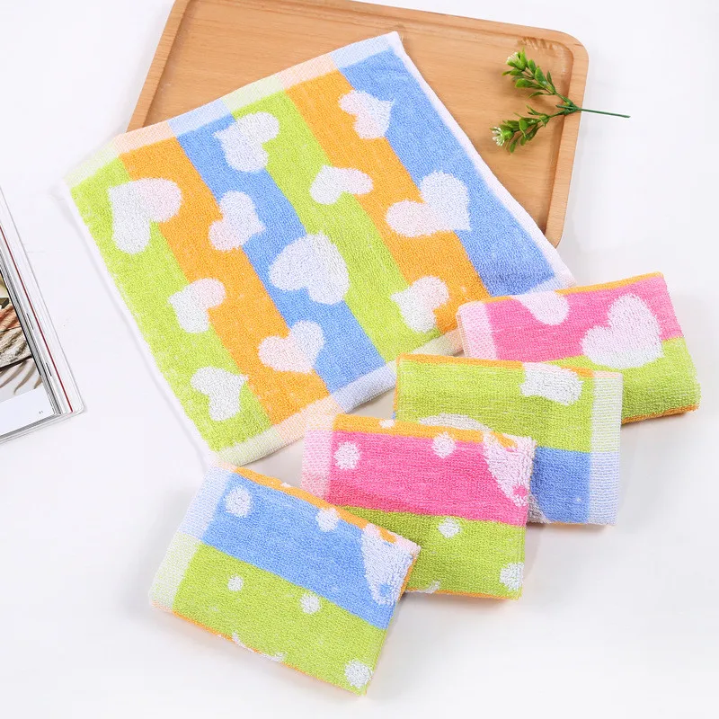 1Pc 25x25cm Small Square Towel Cotton Cartoon Fish Love Heart Colorful Jacquard Kids Children Face Towel