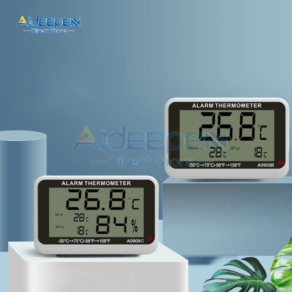 Termometro digitale LCD Igrometro Congelatore Igrotermografo Misuratore di temperatura e umidità alti/bassi con allarme ℃ / ℉   Interruttore