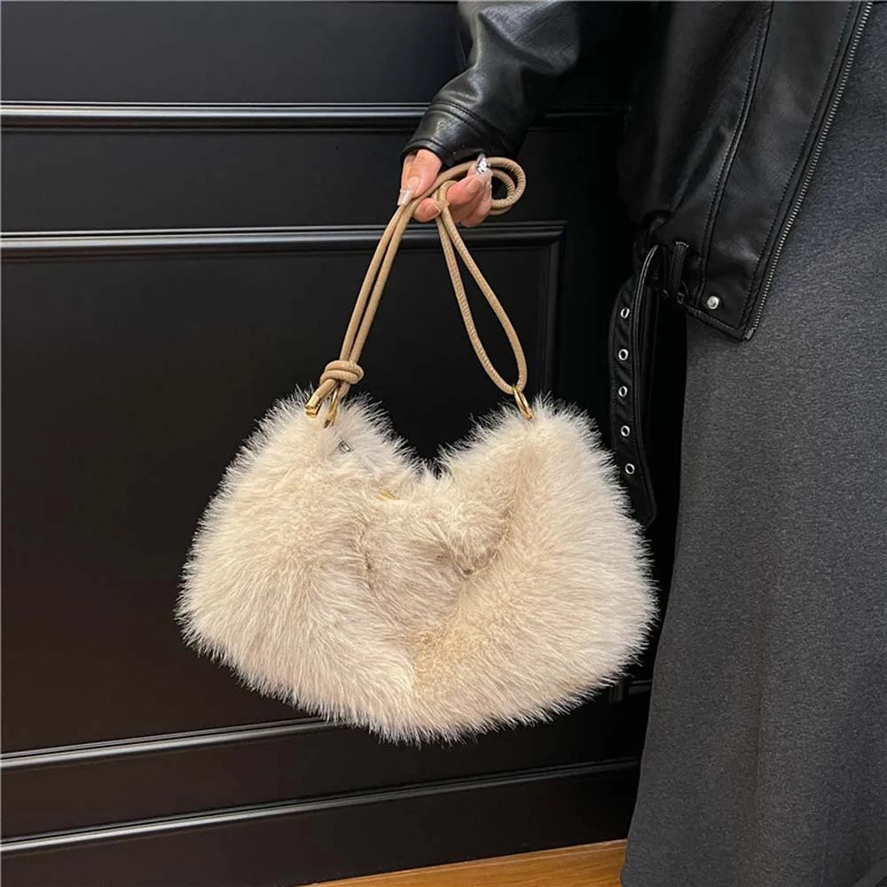 Koreanische Premium-elegante Handtasche, modische Herbst-Winter-Plüsch-Umhängetasche, leichte Umhängetasche mit großem Fassungsvermögen für Pendler