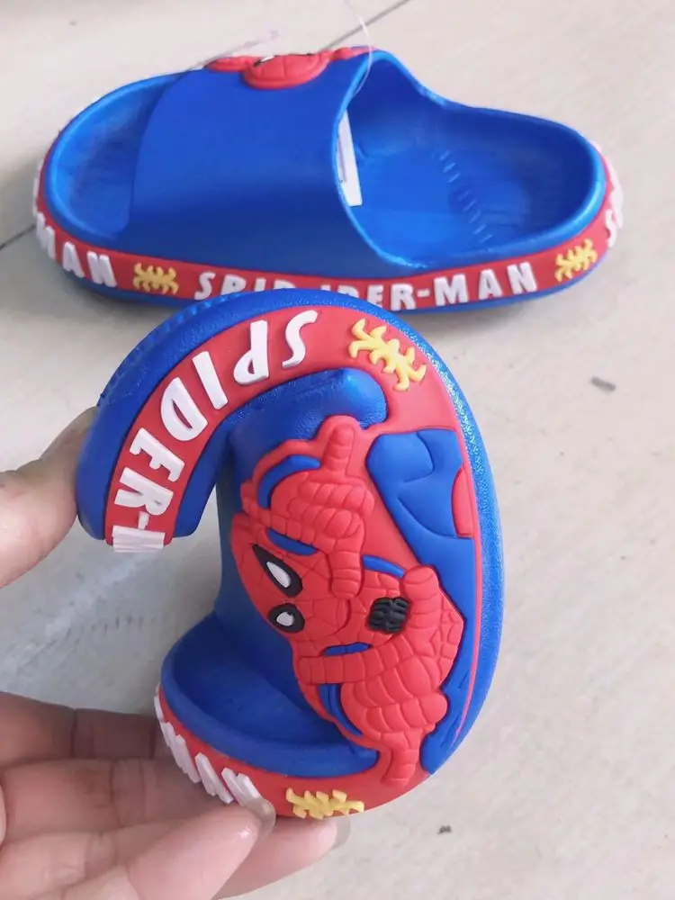 Disney Summer Baby Boys Shoes Kids Slippers Cartoon Spider Man Print Girl Beach Sandals Indoor Soft Home Bath Flips Flops 26-35