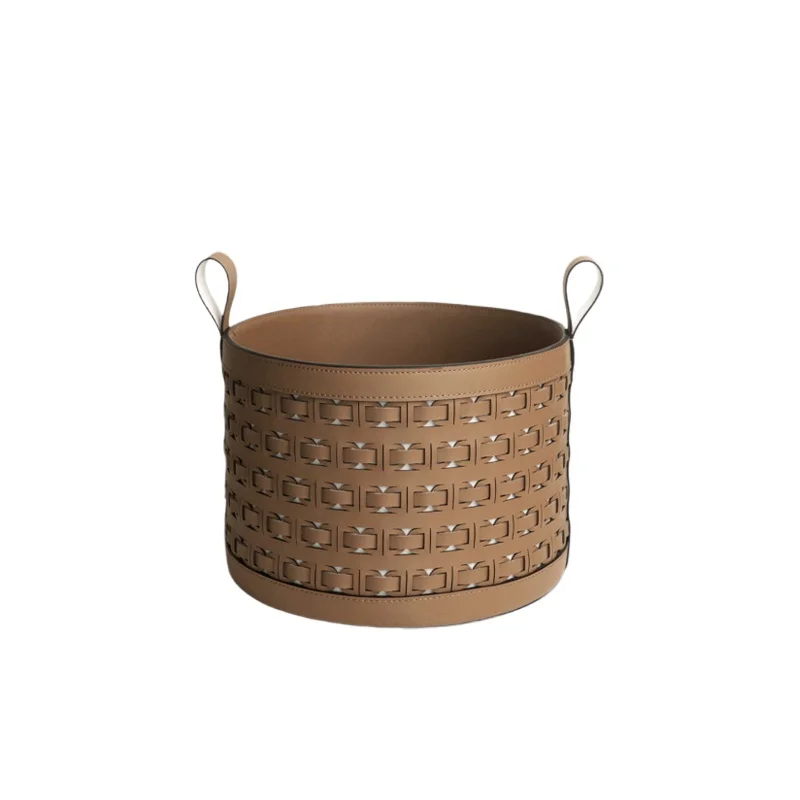 

‌Luxury Woven Leather Storage Basket Collapsible Clothes Hamper Bin with Handles for Laundry Room Bedroom Organization Decor