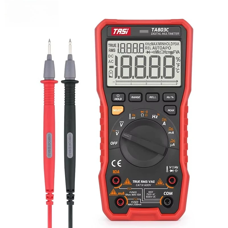 TA803C Digital Multimeter, 750V/1000V DC/AC Voltage Range, 19999 Counts, Multitester with Backlit Display