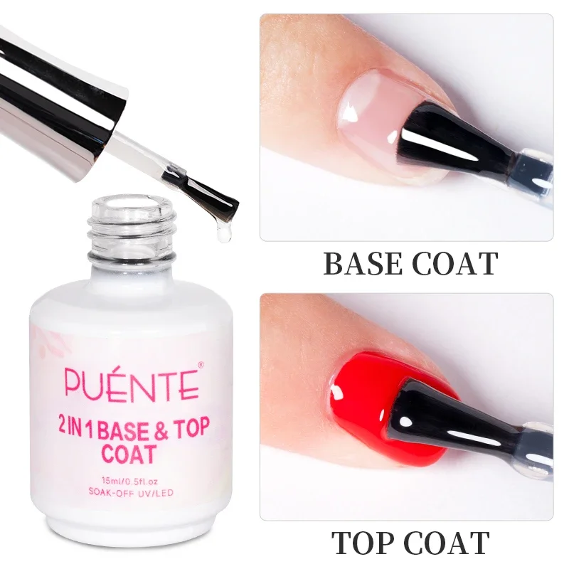 

15ML 2 In 1 Base &Top Coat Gel Nail Polish Transparent Base Gel & Wipe Top Coat Soak Off UV LED Semi-Permanent Nail Varnish