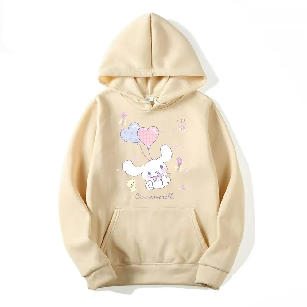 Autumn Cinnamoroll Print Hooded Women Pullovers Casual White Pink Loose Long Sleeve Thin Chic Hoodies Plus Size Women Sweatshirt