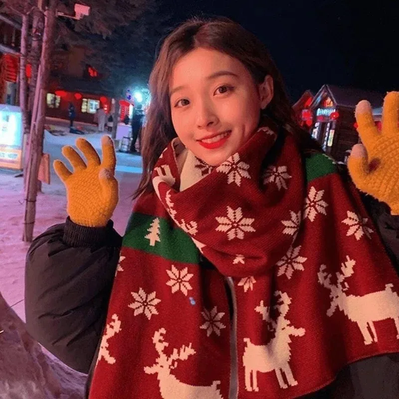 عيد الميلاد للرجال والنساء عيد الميلاد الغزلان وشاح وشاح للجنسين الشتاء وشاح محبوك الرنة عيد الميلاد موضوع الأوشحة وشاح دافئ