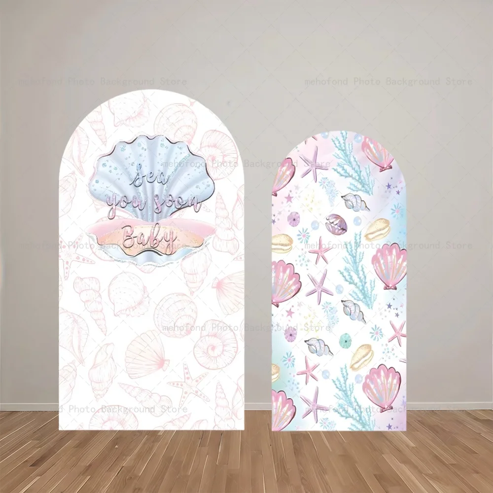 Mehofond - Fondo de arco con temática del océano, con diseño de conchas, estrellas de mar y lechugas marinas, para decoración de fiestas de cumpleaños, baby showers y fotografía de estudio