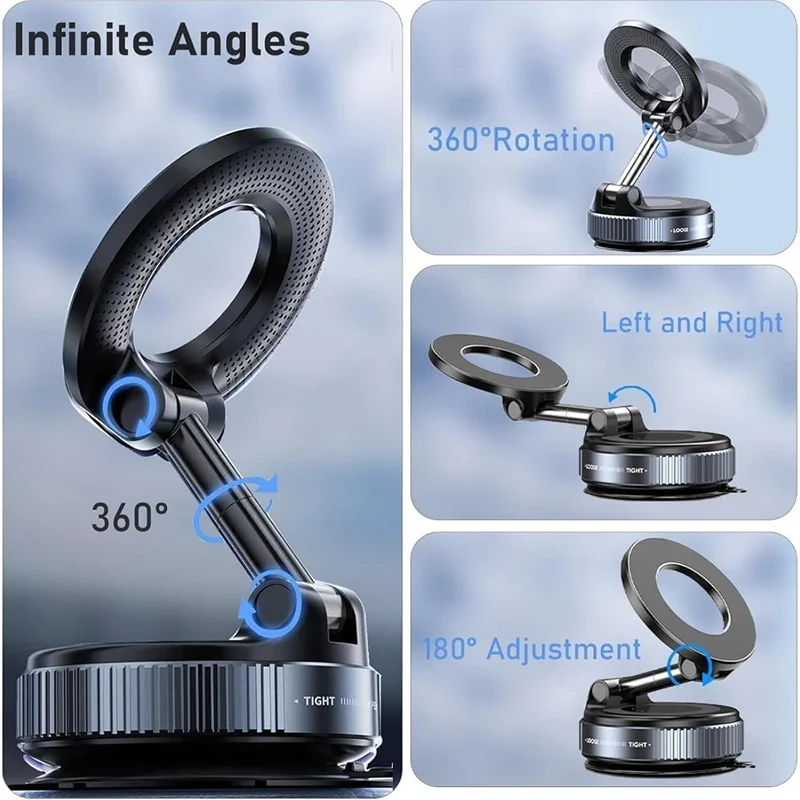 Magnetic Holder for Magsafe Apple 12 13 14 Pro Max Foldable Phone Stands Mount in Car Suction Cup Holders for iPhone 15 16 Plus