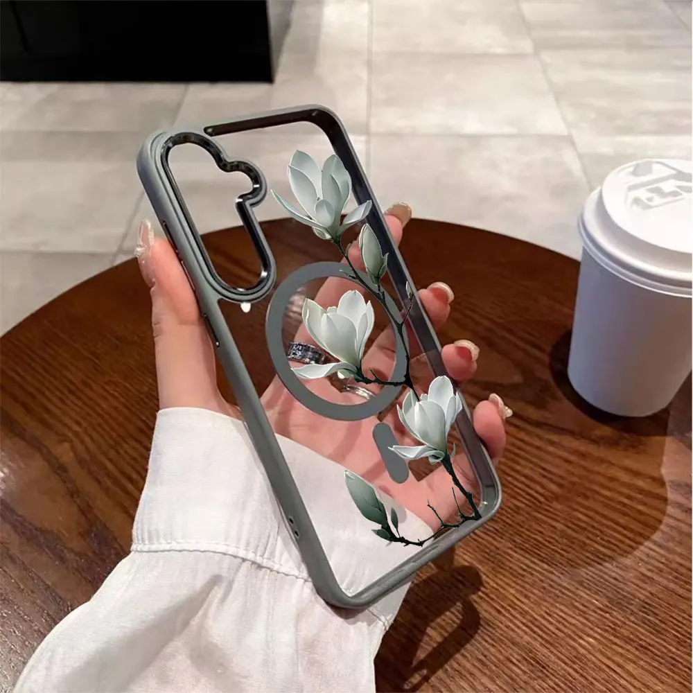 Floral Theme Trendy Magnetic Wireless Charging Phone Case For Samsung Galaxy S26 S25 S24 S23 S22 Ultra Plus FE Anti-Drop Cover - view 3